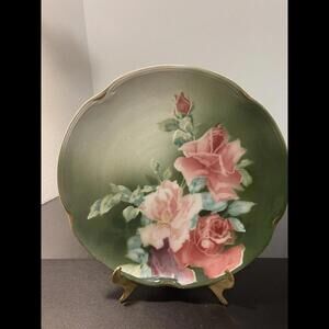 K & G Luneville France Antique 1890 Airbrushed Handpainted Roses Hanging Plate